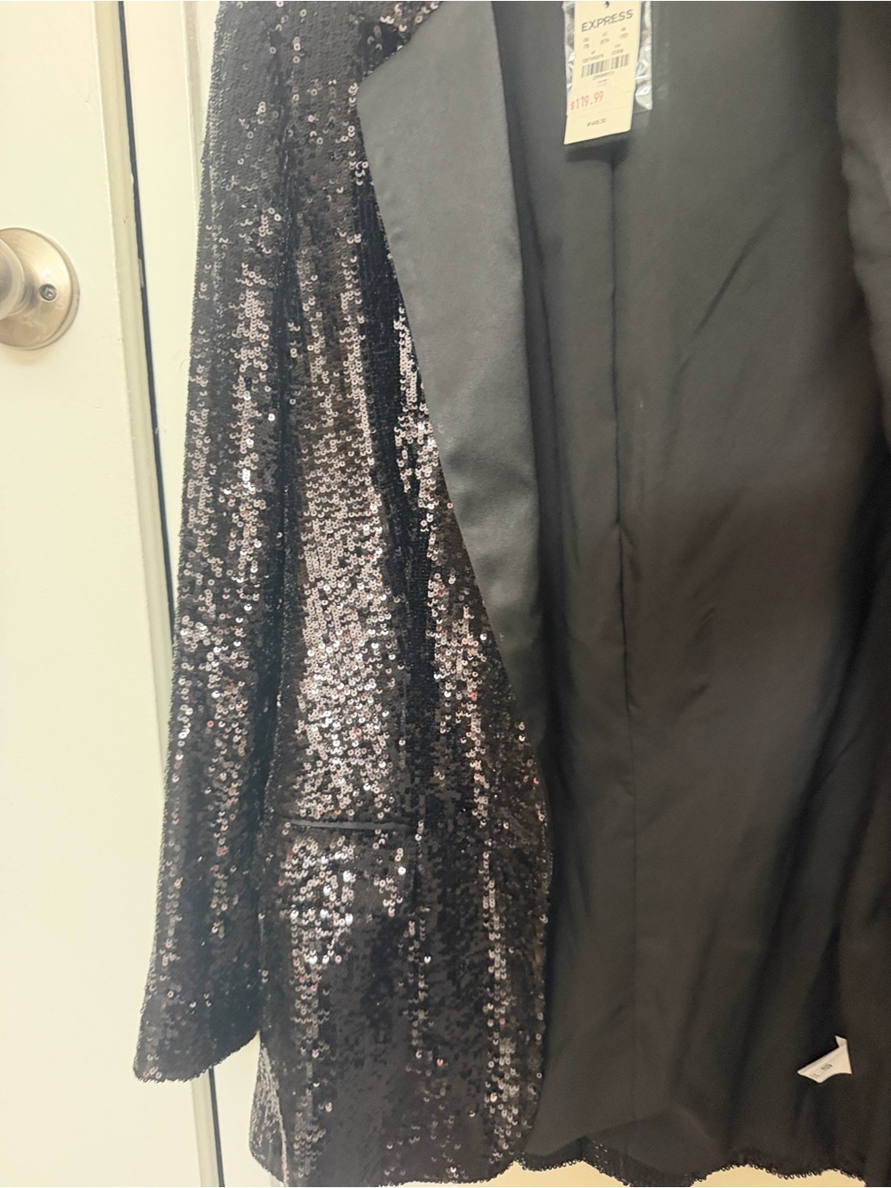 Express Black Sequin Blazer with Satin Lapel - Picture 5 of 7
